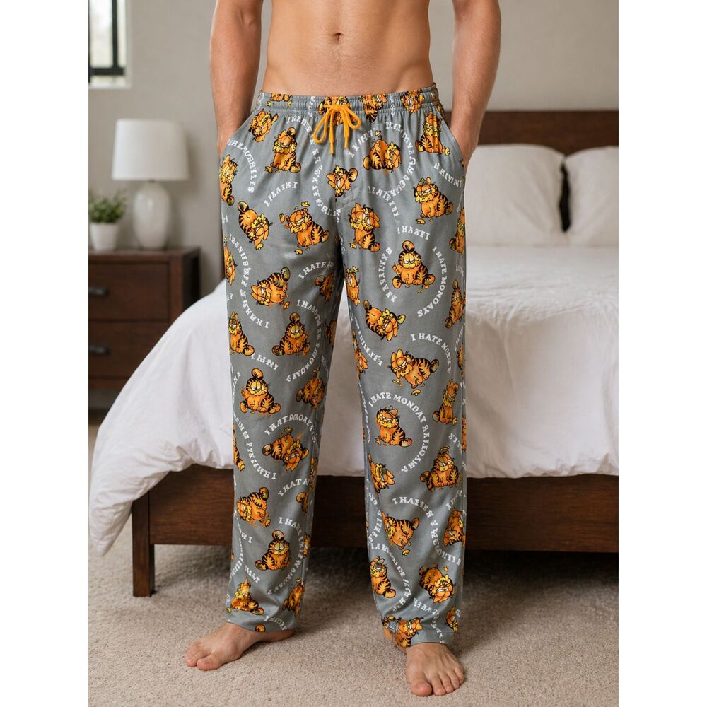 Garfield I Hate Mondays Sleep Pants Unisex XL Lounge/Pajama Pants Drawstring #9